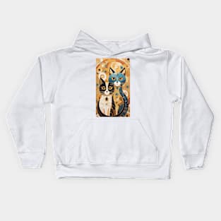 Gustav Klimt's Chromatic Whiskers: Colorful Cat Illustration Kids Hoodie